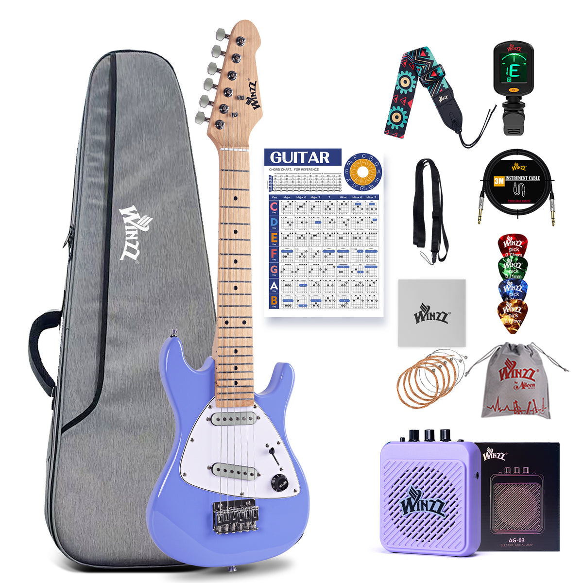 Winzz 30 Inch Kids Electric Guitar Kit – 1/4 Size Beginner Set 