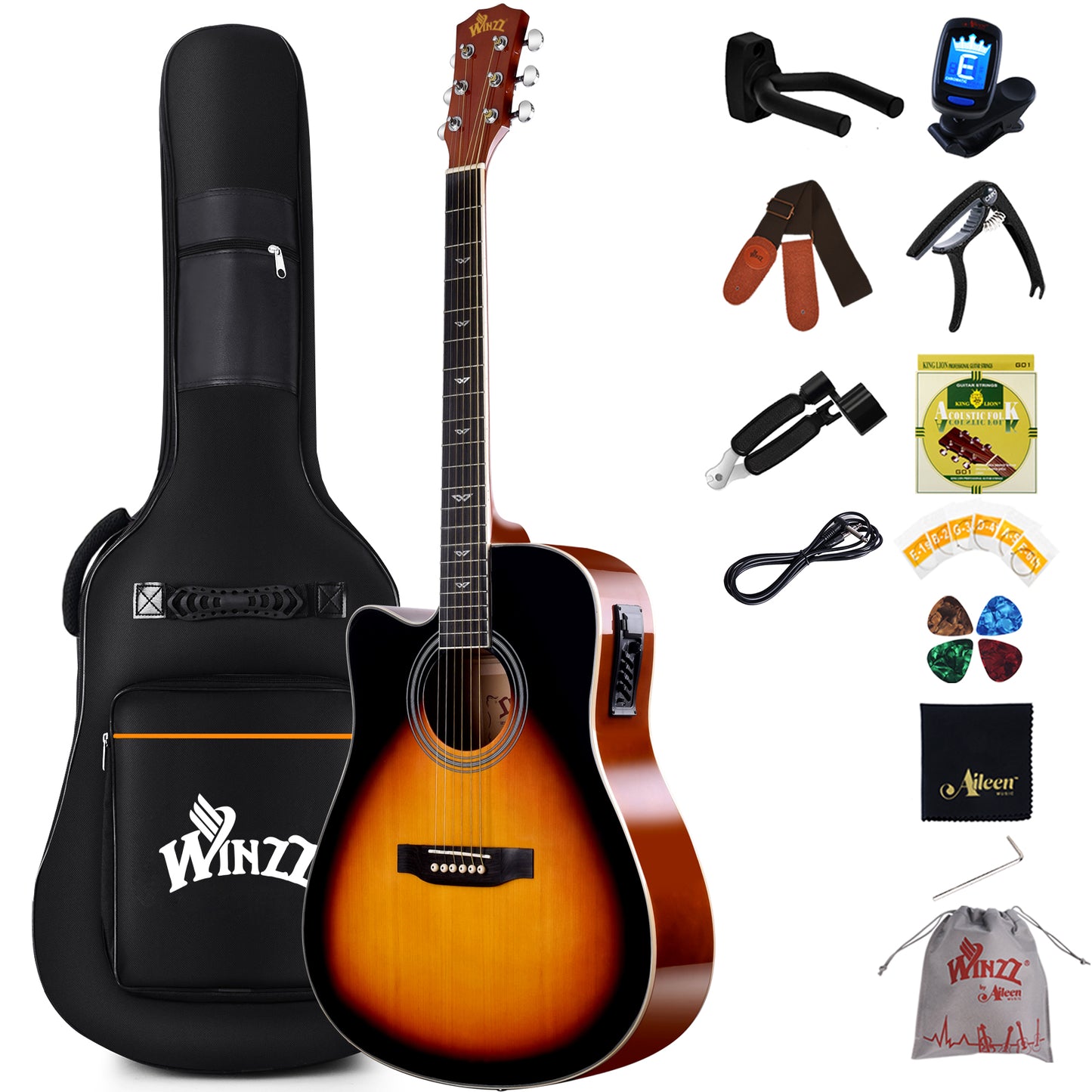 WINZZ AF168CE 41-inch Electro-Acoustic Guitar ,Sunburst Glossy