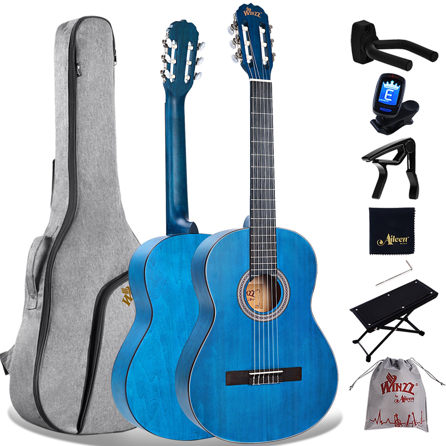 Winzz 39 Zoll klassische spanische Gitarre für Erwachsene und Anfänger, Mattbraun