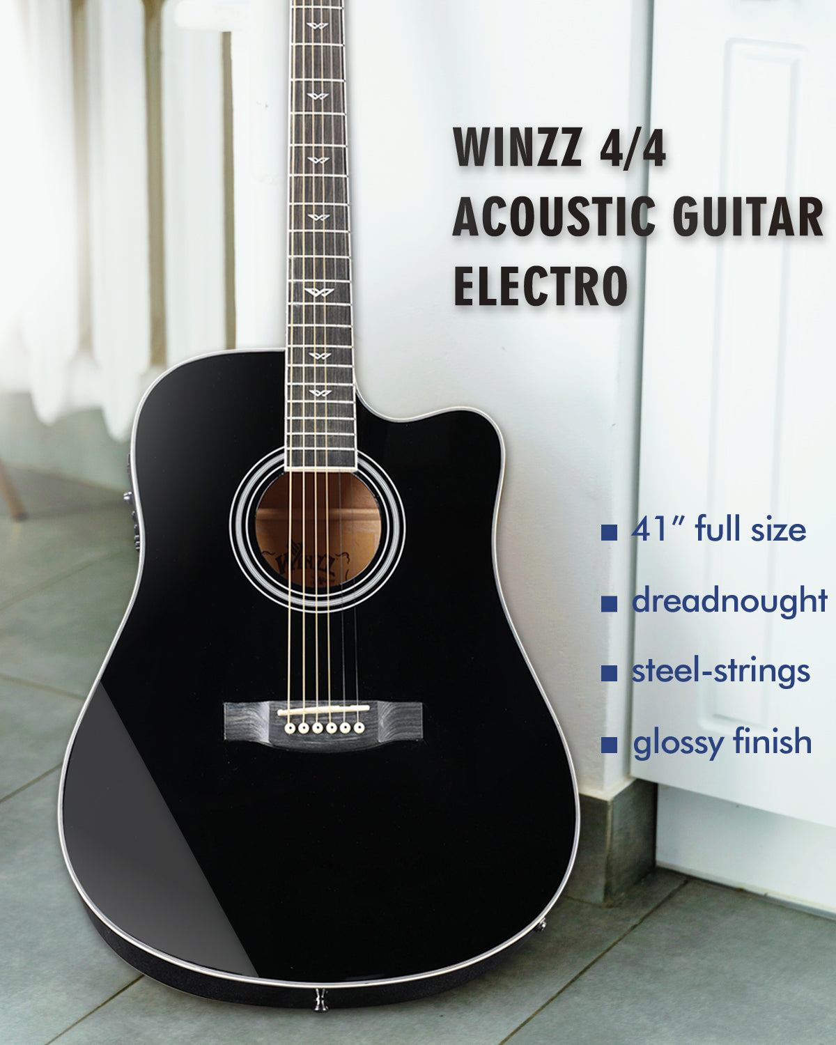 WINZZ AF168CE 41-inch Electro-Acoustic Guitar ,Sunburst Glossy