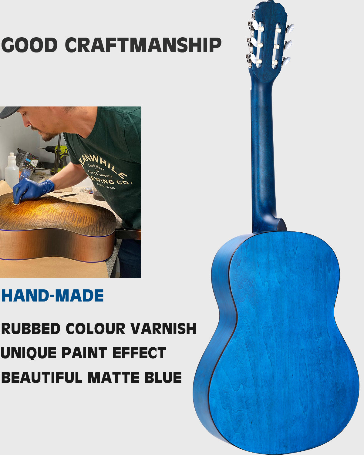 Winzz 39 Zoll klassische spanische Gitarre für Erwachsene und Anfänger, Mattbraun