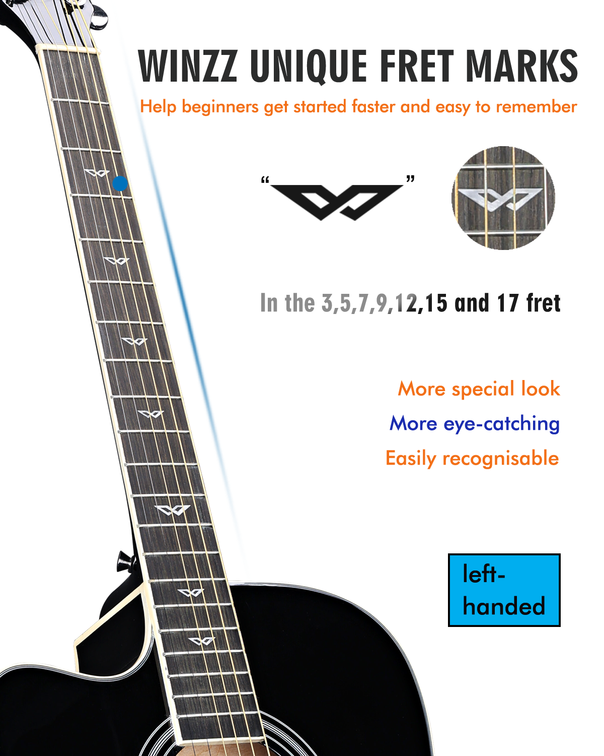 WINZZ AF168CE 41-inch Electro-Acoustic Guitar ,Sunburst Glossy