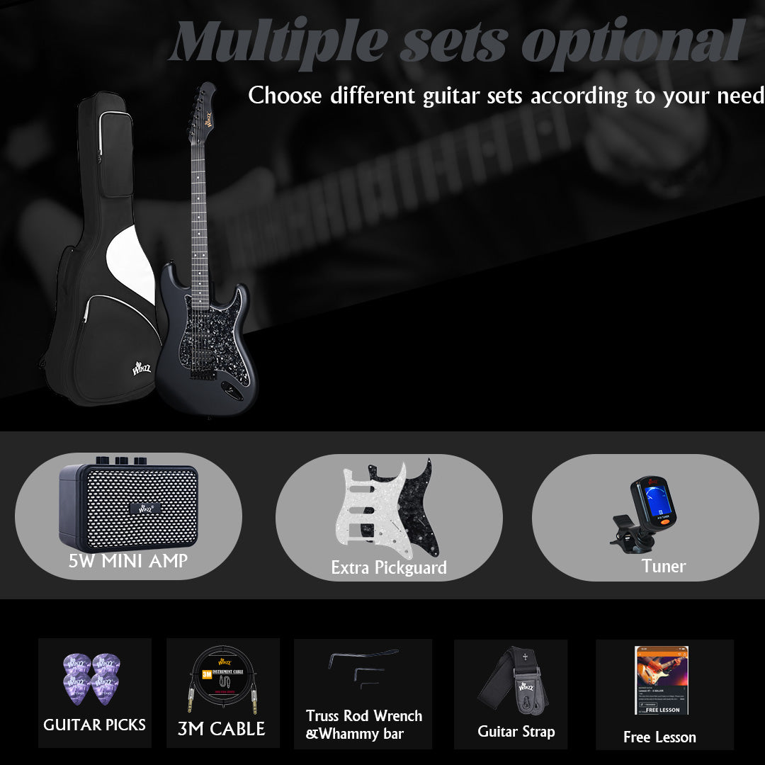 WINZZ Solid Poplar Wood Electric Guitar With Black Pickguard - 39-Inch Beginner-Friendly Design, Perfect for Practice and Performance
