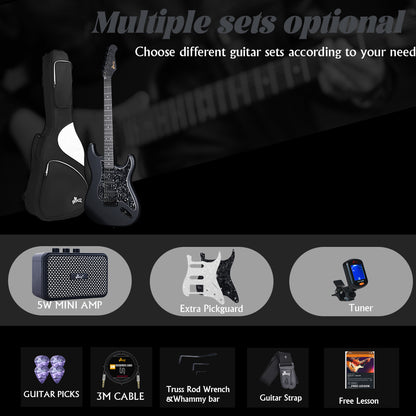 WINZZ Solid Poplar Wood Electric Guitar With Black Pickguard - 39-Inch Beginner-Friendly Design, Perfect for Practice and Performance