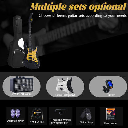 WINZZ Solid Poplar Wood Electric Guitar Set for Beginners - 39-Inch, Complete Starter Kit with Accessories