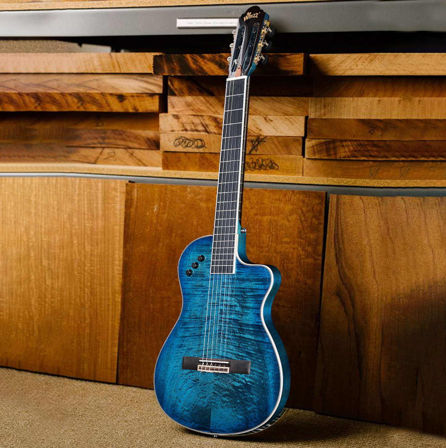 WINZZ WCG170CE 39-Inch Thin Body Classical-Electric Guitar - Nylon Strings, Built-in Preamp, Perfect for Stage and Practice