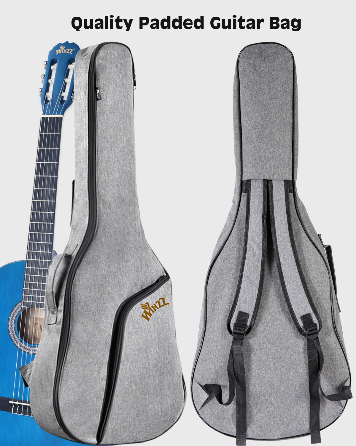 Winzz 39 Zoll klassische spanische Gitarre für Erwachsene und Anfänger, Mattbraun