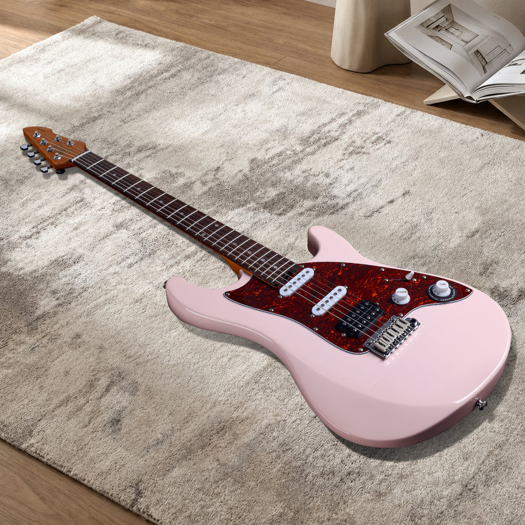 Guitarra eléctrica WINZZ Gravity Series-WGS100 de cuerpo de aliso macizo con mástil de arce tostado, pastillas HSS, diapasón de palisandro, cuerdas D'Addario EXL120 y mini trémolo de doble bloqueo.