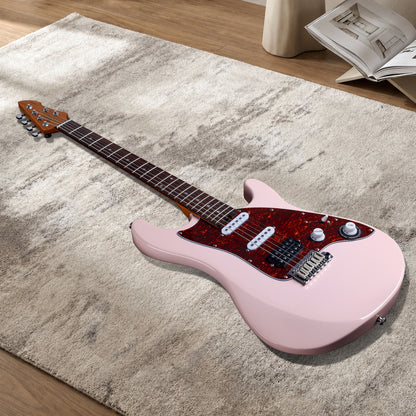 Guitarra eléctrica WINZZ Gravity Series-WGS100 de cuerpo de aliso macizo con mástil de arce tostado, pastillas HSS, diapasón de palisandro, cuerdas D'Addario EXL120 y mini trémolo de doble bloqueo.
