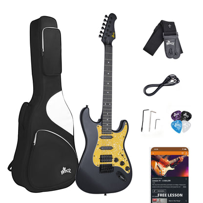 WINZZ Solid Poplar Wood Electric Guitar With Yellow Pickguard - 39-Inch Beginner-Friendly Design, Perfect for Practice and Performance