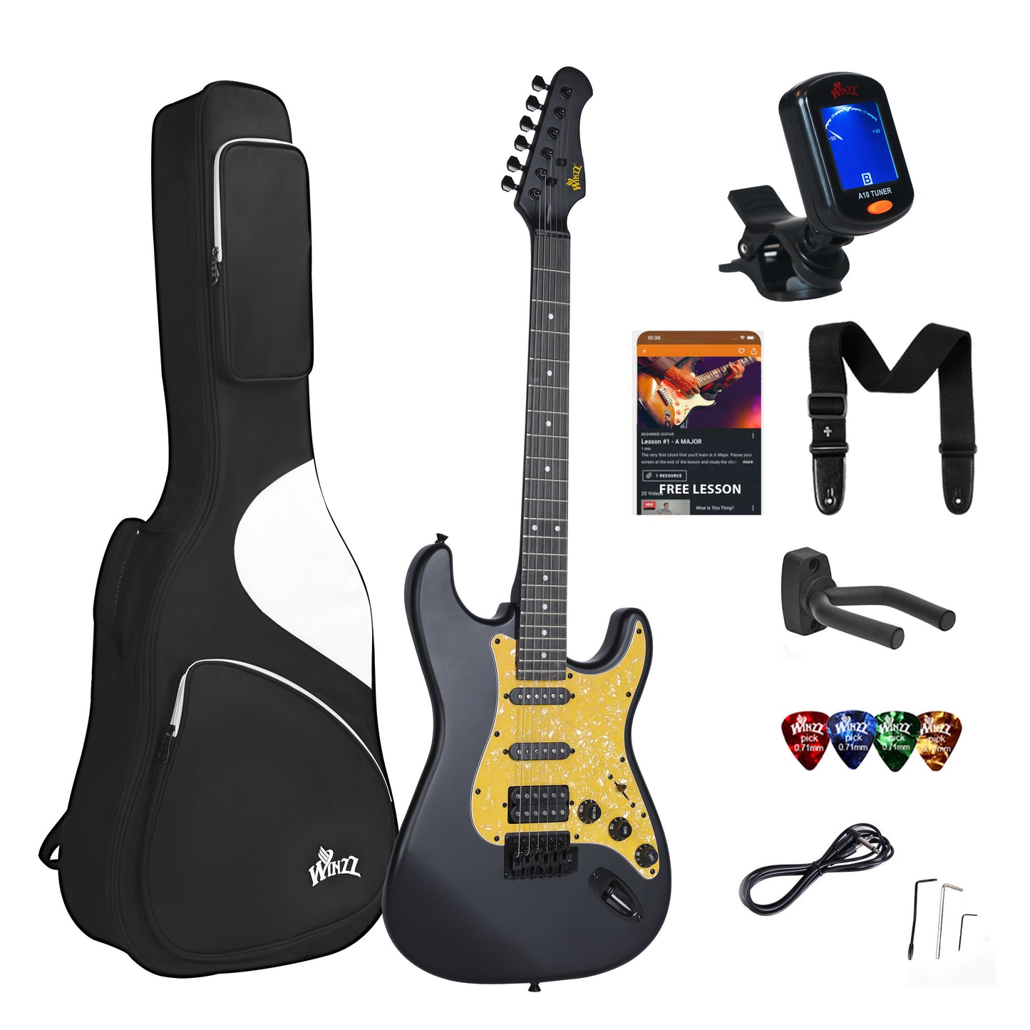 WINZZ 39-Inch EGS112H Solid Poplar Body Electric Guitar Set for Beginners