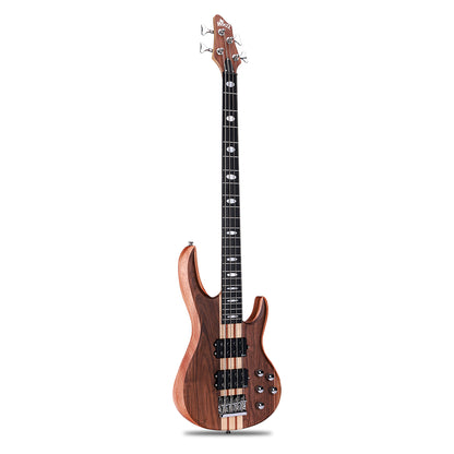 Winzz 4-String Through-Body Bass Guitar – Okoume Body with Walnut Top, Dual Humbuckers, 24 Frets