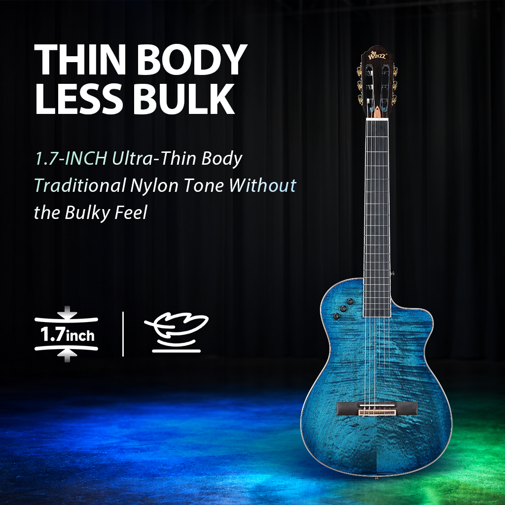 WINZZ WCG170CE 39-Inch Thin Body Nylon Strings  Classical-Electric Guitar With Built-in Preamp