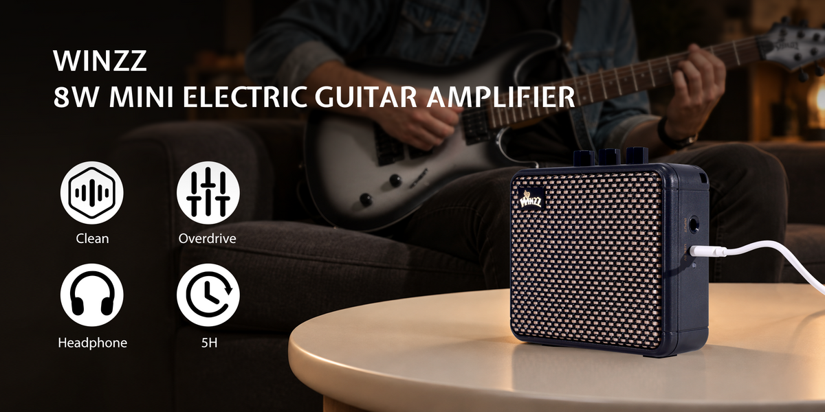 WINZZ 8W MINI ELECTRIC GUITAR AMPLIFIER 1.Clean 2.Overdrive 3.Headphone 4.5H