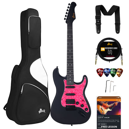 WINZZ Solid Poplar Wood Electric Guitar With Pink Pickguard - 39-Inch Beginner-Friendly Design, Perfect for Practice and Performance