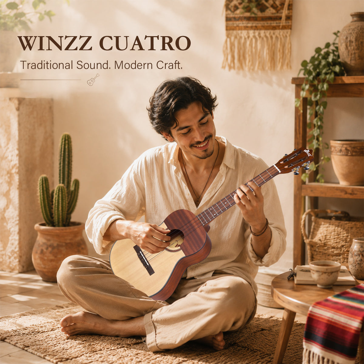 WINZZ AFV17S 4-Strings Nylon Strings Solid Spruce Top Cuatro