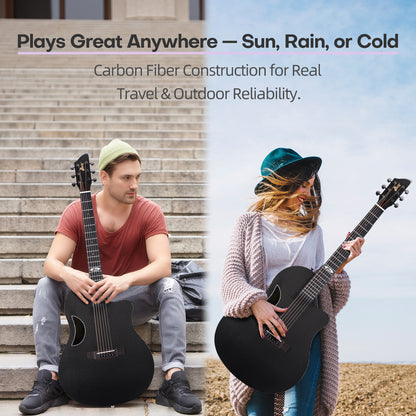 WINZZ AFO350CE Electro-Acoustic Guitar - Full Carbon Fiber 41-INCH Cutaway Acoustic Electric Guitar with Arched Back, EQ System, D’Addario Strings