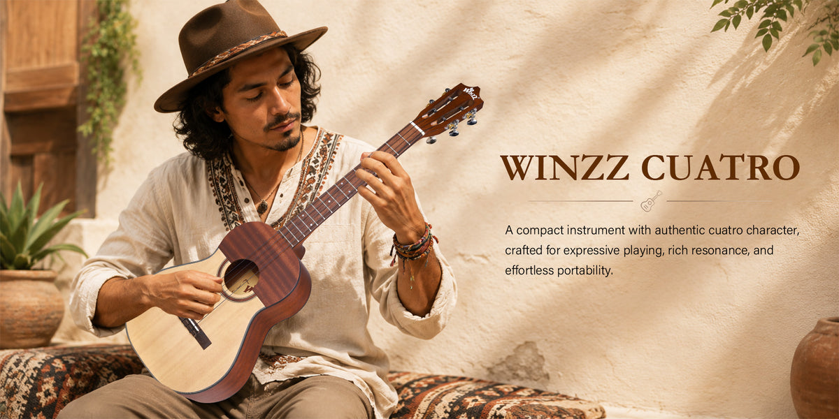 WINZZ CUATROA compact instrument with authentic cuatro character, crafted for expressive playing, rich resonance, and effortless portability.