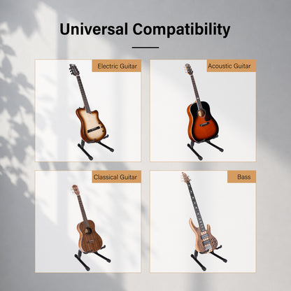 WINZZ Folding Guitar Stand, Adjustable Tripod Guitar Holder with Neck Support Lock, Portable Collapsible Stand for Acoustic, Electric & Bass Guitars