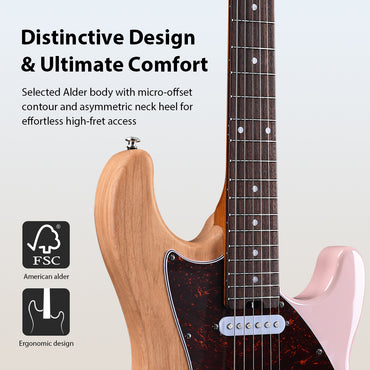 WINZZ WGS100 Solid Alder Body ST electric guitar With Roasted Maple Neck, HSS Pickups, Rosewood Fingerboard, D'Addario EXL120 Strings, Mini Double Locking Tremolo