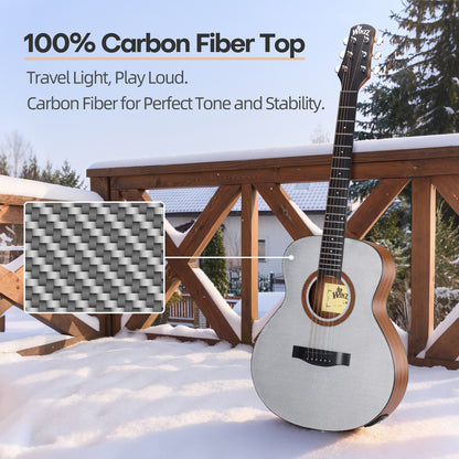 WINZZ AFC77E 36" Travel Guitar – Carbon Fiber Top, Mahogany Body, Okoume Neck, HPL Fingerboard, Optional EQ, 8mm Padded Gig Bag