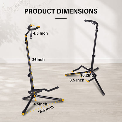 WINZZ Folding Guitar Stand, Adjustable Tripod Guitar Holder with Neck Support Lock, Portable Collapsible Stand for Acoustic, Electric & Bass Guitars