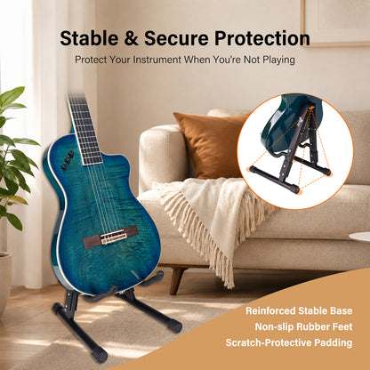 WINZZ Foldable Guitar Stand, Portable A-Frame Guitar Holder for Acoustic, Electric & Bass Guitars