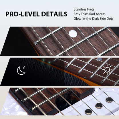 Guitarra eléctrica WINZZ Gravity Series-WGS100 de cuerpo de aliso macizo con mástil de arce tostado, pastillas HSS, diapasón de palisandro, cuerdas D'Addario EXL120 y mini trémolo de doble bloqueo.