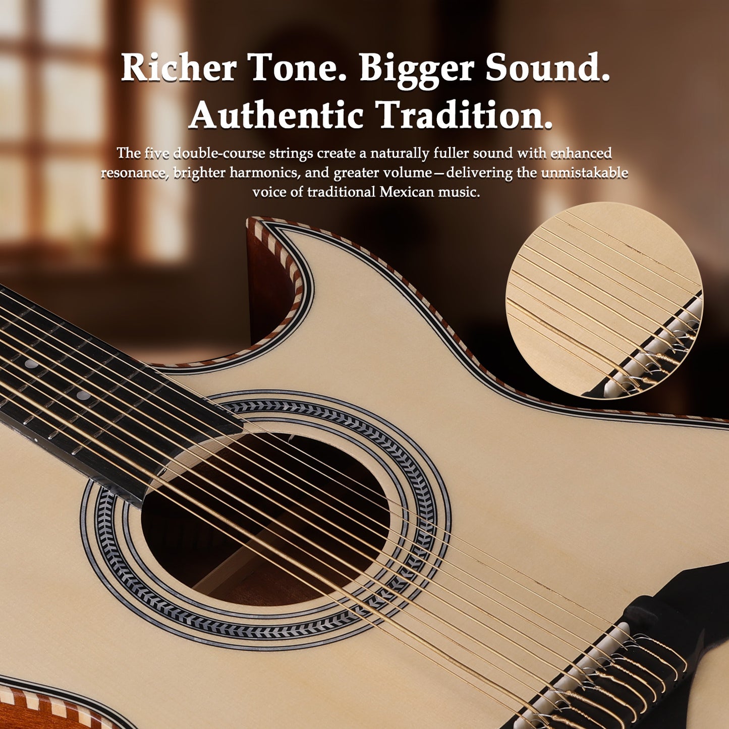 WINZZ 10-String Mexican Style Acoustic Guitar – Traditional Design, Full-Bodied Tone & Unique Character