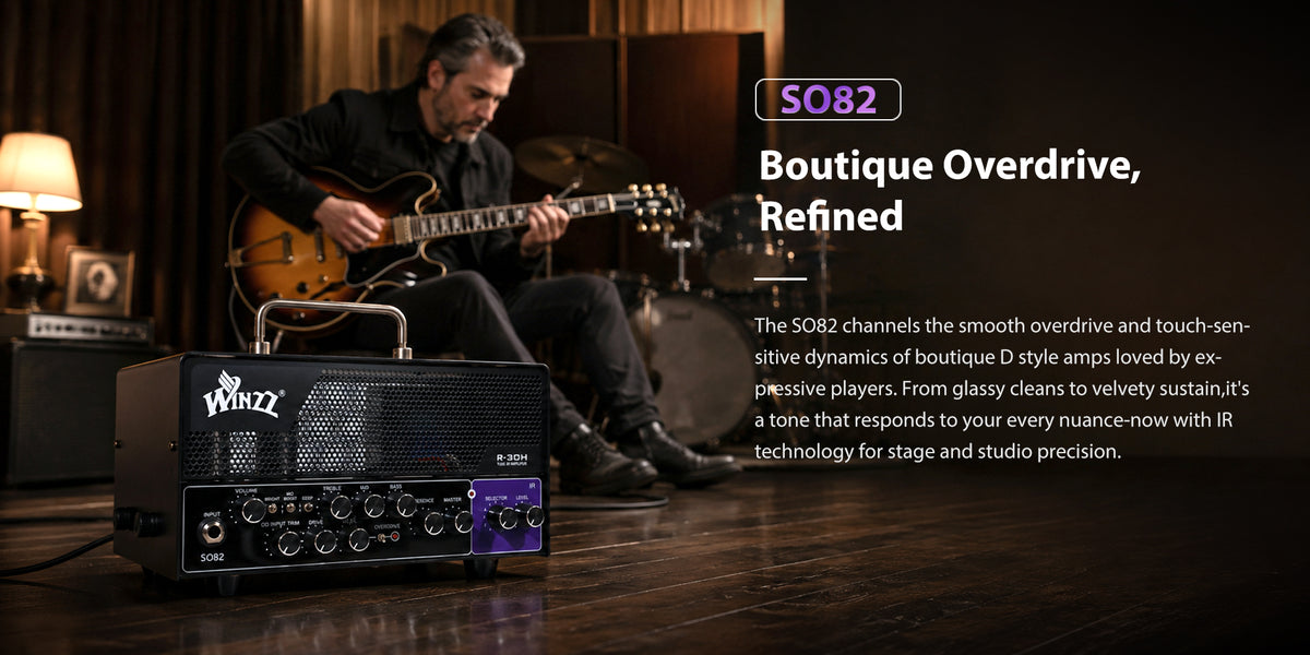 SO82Boutique Overdrive,RefinedThe SO82 channels the smooth overdrive and touch-sen-sitive dynamics of boutique D style amps loved by ex-pressive players. From glassy cleans to velvety sustain,it'sa tone that responds to your every nuance-now with IRtechnology for stage and studio precision.