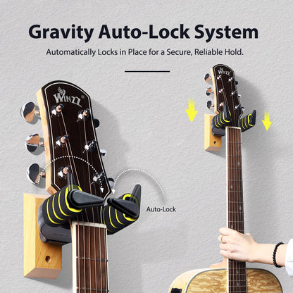 WINZZ Auto-Locking Guitar Hanger – Secure Wall Mount Hook for Acoustic, Electric & Bass Guitars