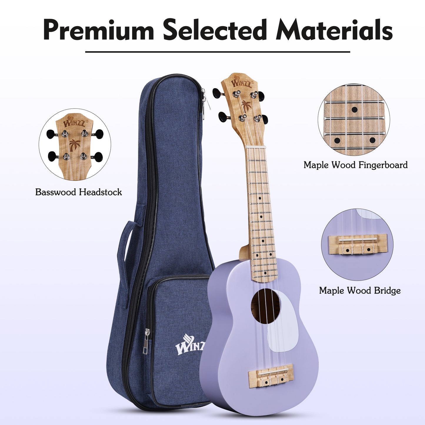 WINZZ Macaron Colors Series-AU-C00 Hawaiian Soprano Ukulele for Beginners