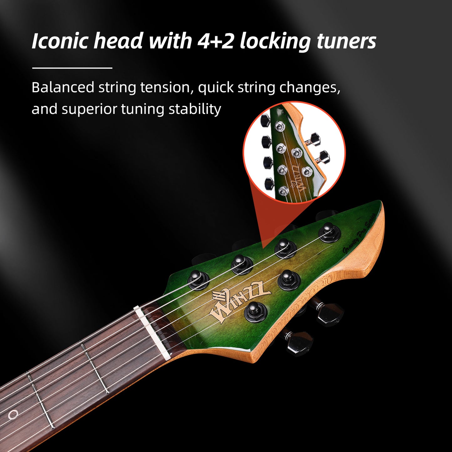 WINZZ Gravity PRO Series -WGS150 Solid Alder Body ST electric guitar With Roasted Maple Neck, HSS Pickups, Rosewood Fingerboard, D'Addario EXL120 Strings, Mini Double Locking Tremolo