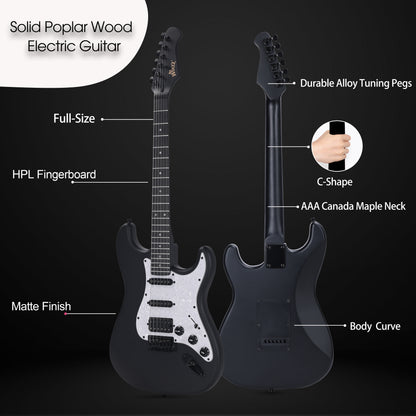 WINZZ Solid Poplar Wood Electric Guitar Set for Beginners - 39-Inch, Complete Starter Kit with Accessories