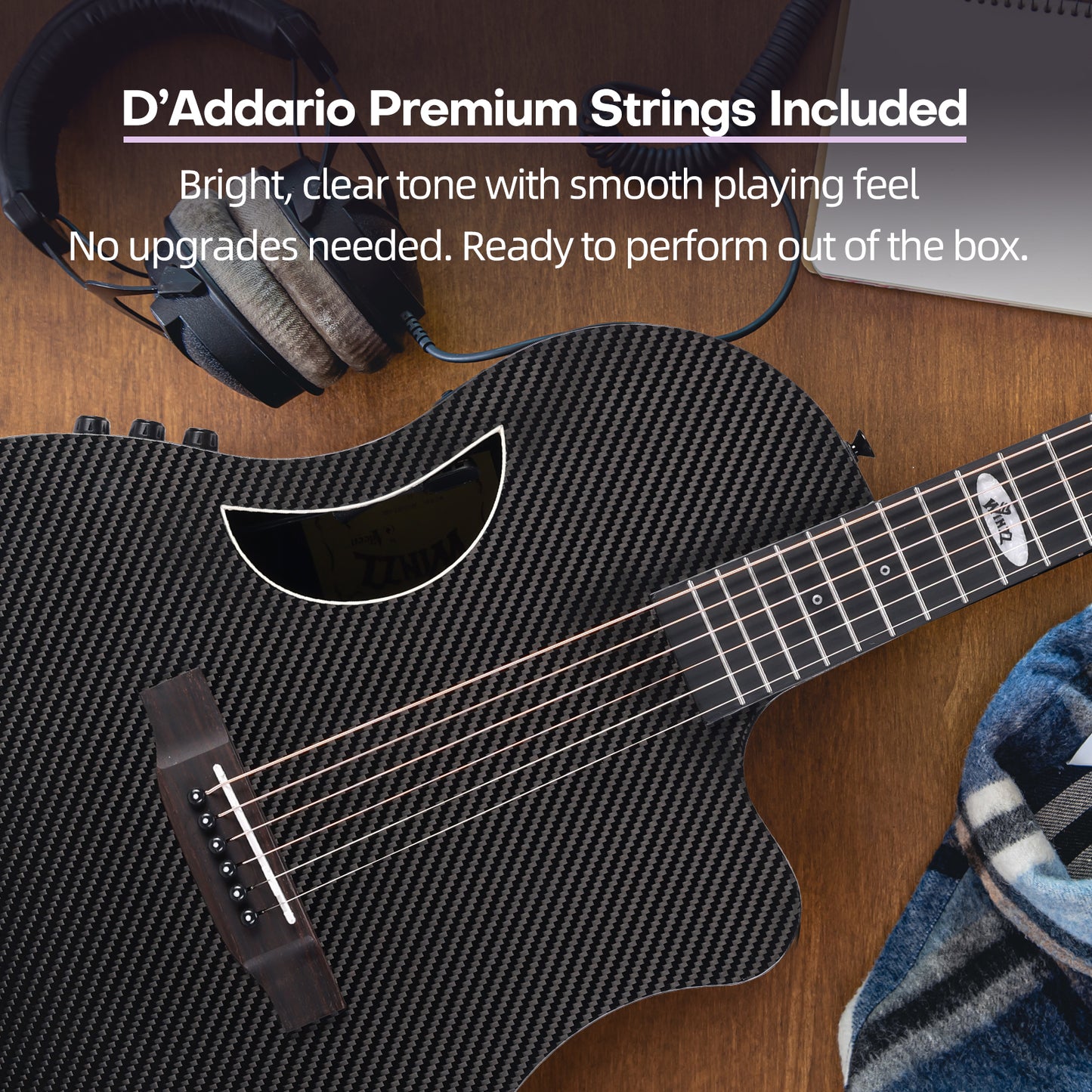 WINZZ AFO350CE Electro-Acoustic Guitar - Full Carbon Fiber 41-INCH Cutaway Acoustic Electric Guitar with Arched Back, EQ System, D’Addario Strings