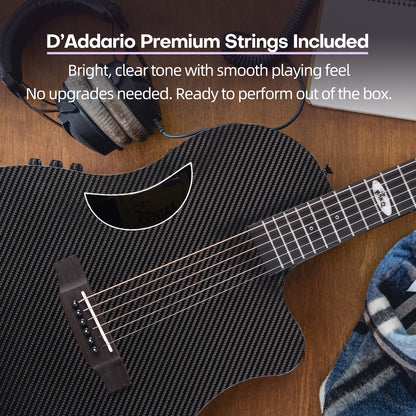 WINZZ AFO350CE Electro-Acoustic Guitar - Full Carbon Fiber 41-INCH Cutaway Acoustic Electric Guitar with Arched Back, EQ System, D’Addario Strings