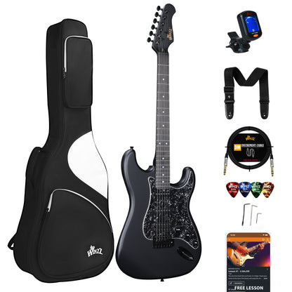 WINZZ Solid Poplar Wood Electric Guitar With Black Pickguard - 39-Inch Beginner-Friendly Design, Perfect for Practice and Performance