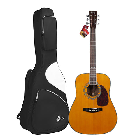WINZZ AFM18H-MTC Solid Sitka Spruce Dreadnought Acoustic Guitar with Reinforced Carbon Fiber Neck