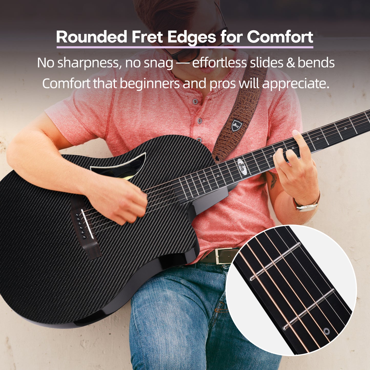 WINZZ AFO350CE Electro-Acoustic Guitar - Full Carbon Fiber 41-INCH Cutaway Acoustic Electric Guitar with Arched Back, EQ System, D’Addario Strings