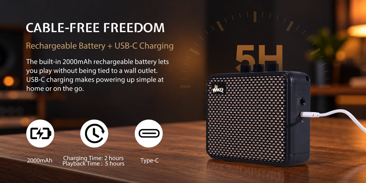 CABLE-FREE FREEDOM Rechargeable Battery + USB-C Charging The built-in 2000mAh rechargeable battery lets you play without being tied to a wall outlet. USB-C charging makes powering up simple at home or on the go.