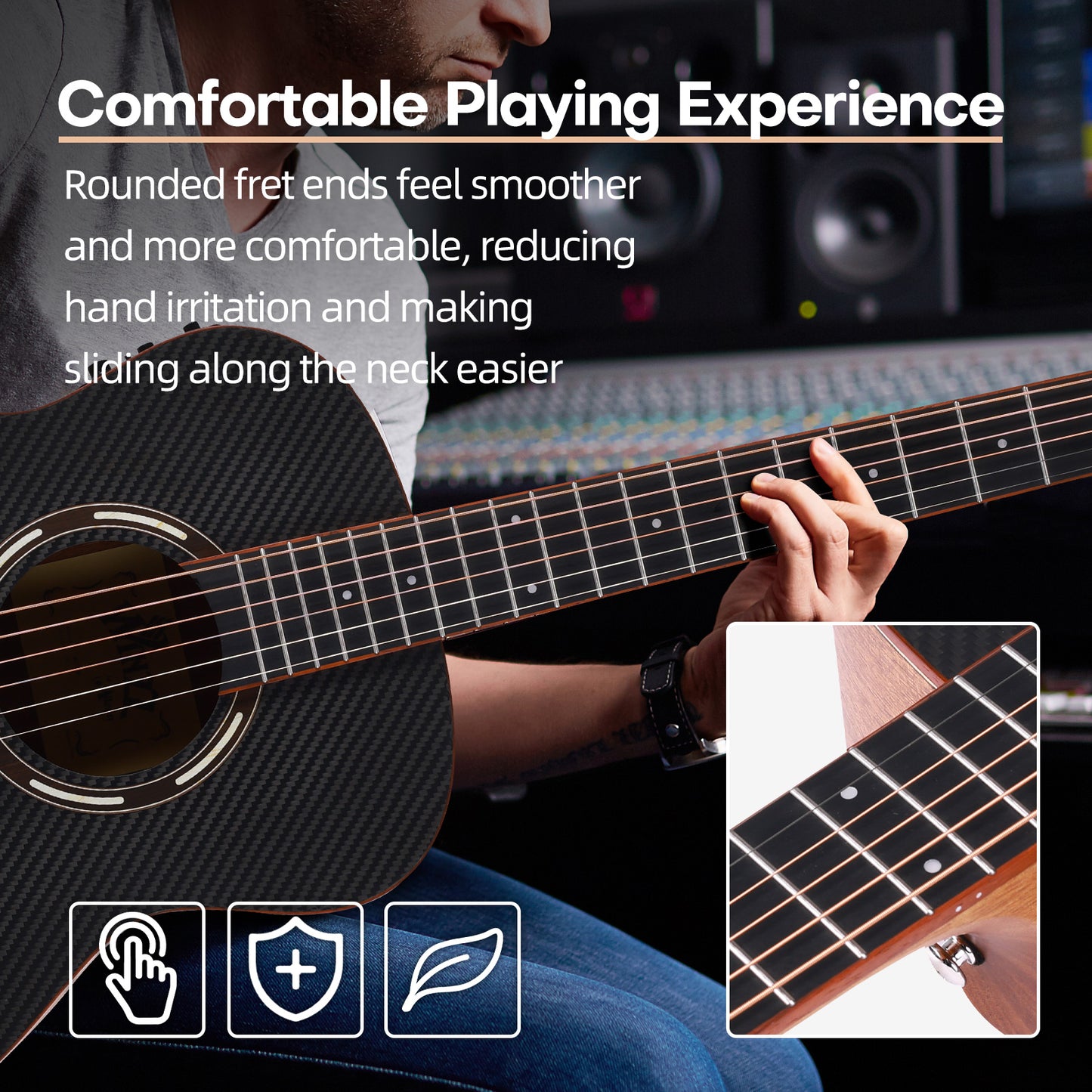 WINZZ AFC77E 36" Travel Guitar – Carbon Fiber Top, Mahogany Body, Okoume Neck, HPL Fingerboard, Optional EQ, 8mm Padded Gig Bag