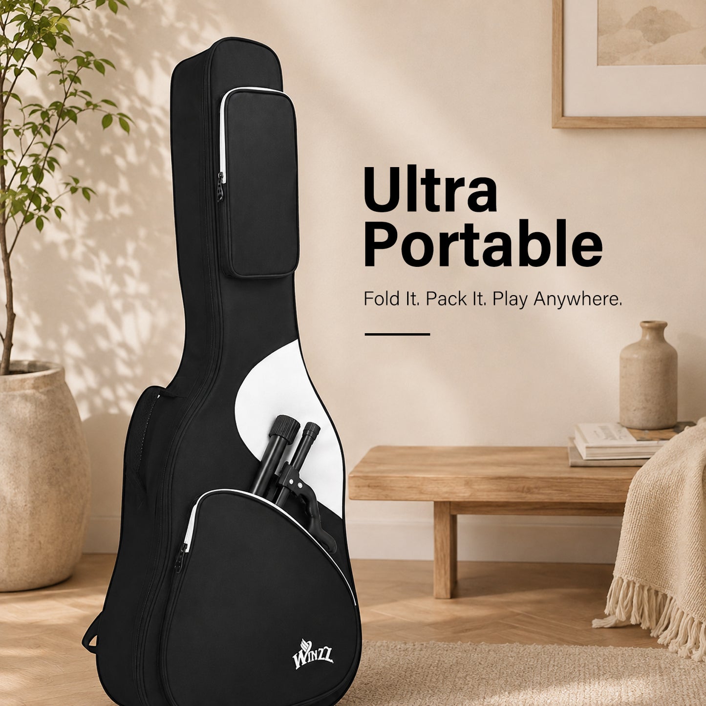 WINZZ Foldable Guitar Stand, Portable A-Frame Guitar Holder for Acoustic, Electric & Bass Guitars