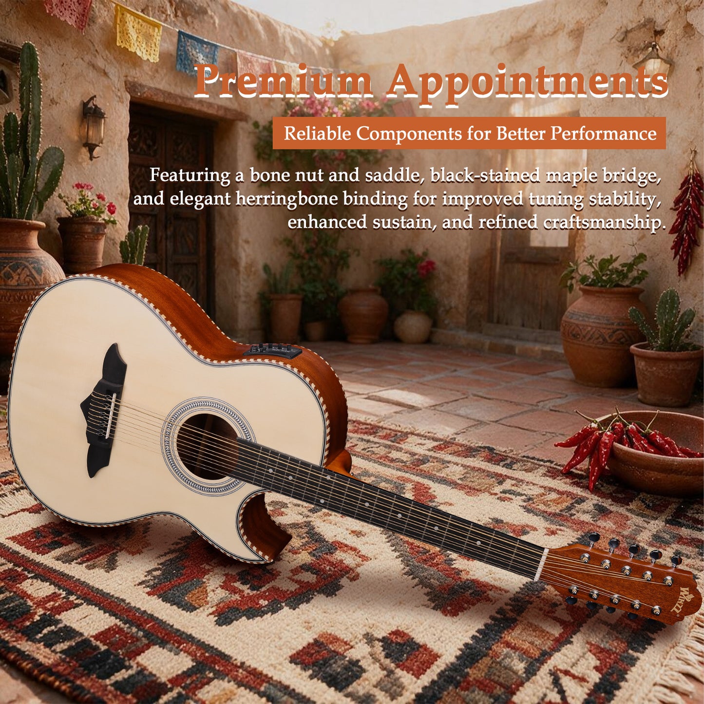 WINZZ 10-String Mexican Style Acoustic Guitar – Traditional Design, Full-Bodied Tone & Unique Character