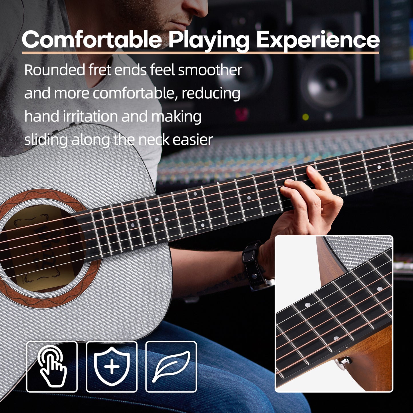 WINZZ AFC77E 36" Travel Guitar – Carbon Fiber Top, Mahogany Body, Okoume Neck, HPL Fingerboard, Optional EQ, 8mm Padded Gig Bag