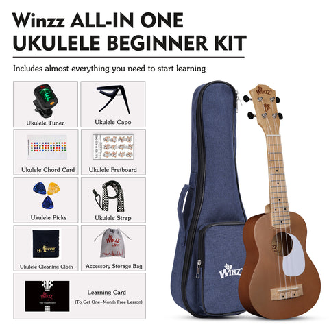 WINZZ Macaron Colors Series-AU-C00 Hawaiian Soprano Ukulele for Beginners