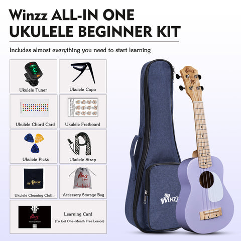 WINZZ Macaron Colors Series-AU-C00 Hawaiian Soprano Ukulele for Beginners