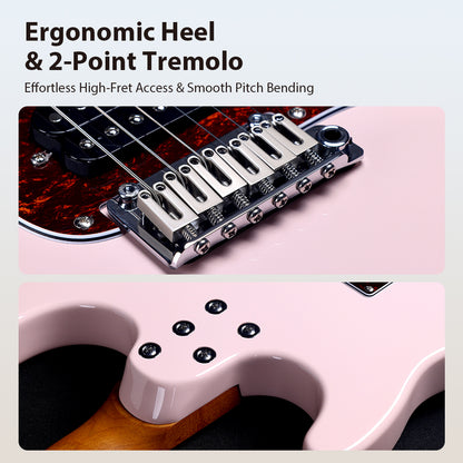 Guitarra eléctrica WINZZ Gravity Series-WGS100 de cuerpo de aliso macizo con mástil de arce tostado, pastillas HSS, diapasón de palisandro, cuerdas D'Addario EXL120 y mini trémolo de doble bloqueo.