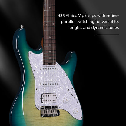 WINZZ Gravity PRO Series -WGS150 Solid Alder Body ST electric guitar With Roasted Maple Neck, HSS Pickups, Rosewood Fingerboard, D'Addario EXL120 Strings, Mini Double Locking Tremolo