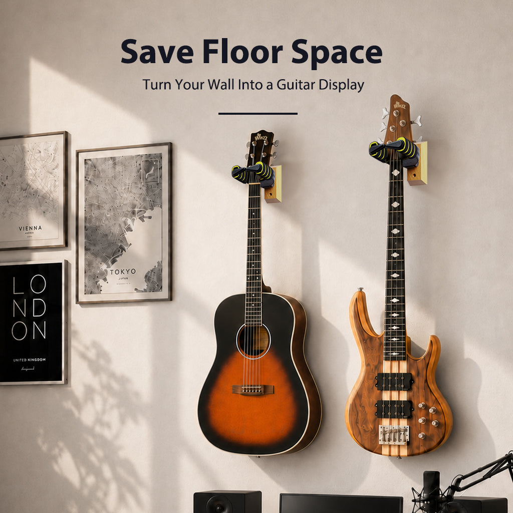 WINZZ Auto-Locking Guitar Hanger – Secure Wall Mount Hook for Acoustic, Electric & Bass Guitars