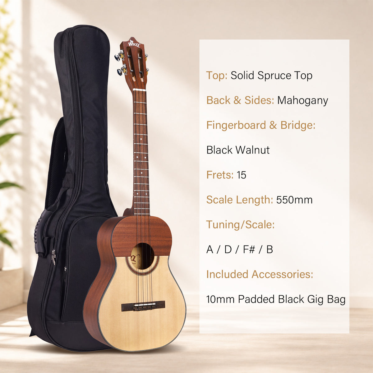 WINZZ AFV17S 4-Strings Nylon Strings Solid Spruce Top Cuatro